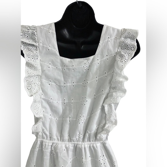 White eyelet lace tiered ruffle front tiered prairie style dress size medium new - Picture 8 of 15